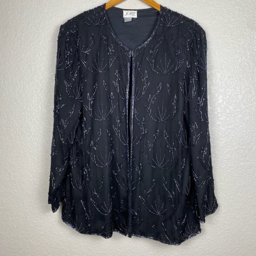 JMD New York Jacket Blouse‎ Womens L Silk Formal Beaded Dark Fairy Whimsigoth